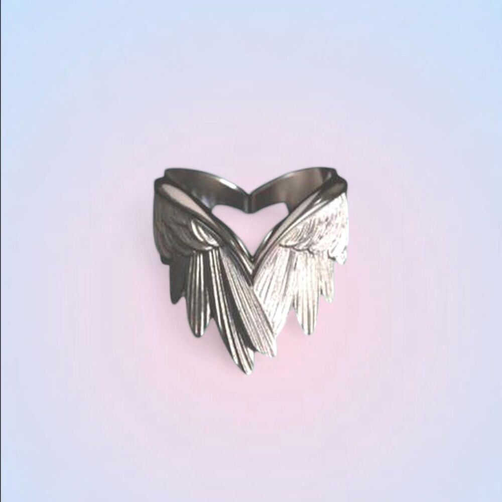 fairy angel wings silver plated ring